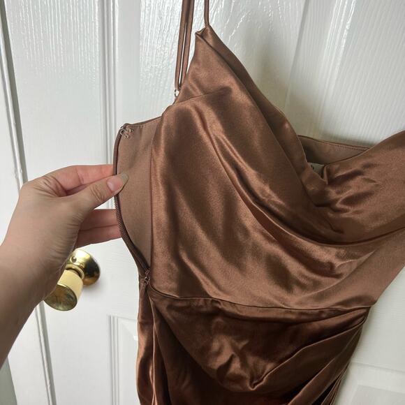 House of CB Satin Reva Sleeveless Toffee Balcony Corset Midi Dress XS - Picture 5 of 9